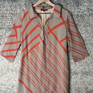Patrizia Pepe‎ Dress Womens 44 Beige Orange Stripe Silk Shirt 3/4 Sleeve Italy